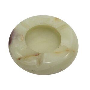ASHTRAY Carved ONYX Round Stone with Natural Veins and Smooth Finish Vintage